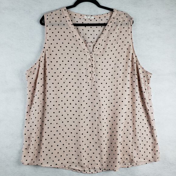 Maurices Women's 3X Pastel Pink Black Polka Dot Sleeveless‎ Button Neck Blouse - Picture 1 of 6